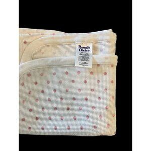 Parents Choice Polka Dot Baby Blanket Pink White Cotton Receiving Waffle Weave